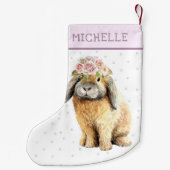 水彩フローラバニーラビットパーソナライズされた名 スモールクリスマスストッキング (裏面)