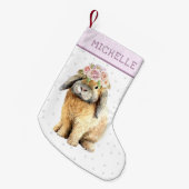 水彩フローラバニーラビットパーソナライズされた名 スモールクリスマスストッキング (正面 (吊り時))