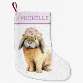 水彩フローラバニーラビットパーソナライズされた名 スモールクリスマスストッキング (正面)