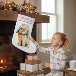 水彩フローラバニーラビットパーソナライズされた名 スモールクリスマスストッキング