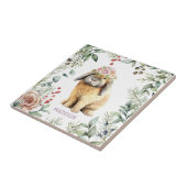 水彩フローラバニーラビットパーソナライズされた名 タイル (側面)