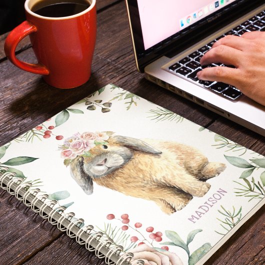 水彩フローラバニーラビットパーソナライズされた名 ノートブック