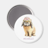 水彩フローラバニーラビットパーソナライズされた名 マグネット (正面/裏面)