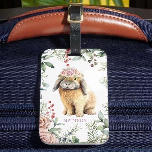 水彩フローラバニーラビットパーソナライズされた名 ラゲッジタグ (正面インサイチュ2)