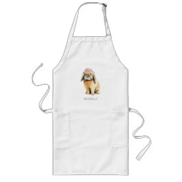 水彩フローラバニーラビットパーソナライズされた名 ロングエプロン