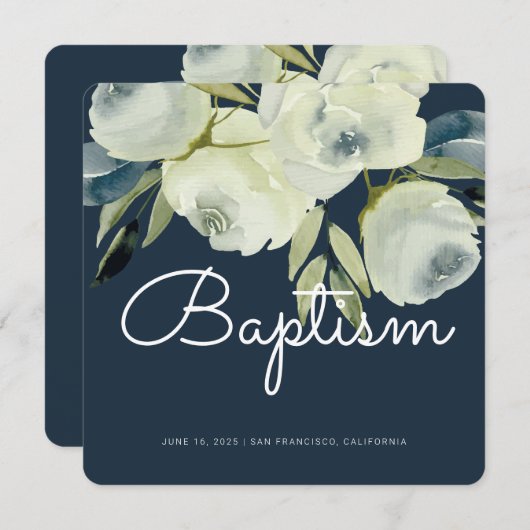 水彩フローラバプティモダンスマス招待状 招待状 (正面/裏面)