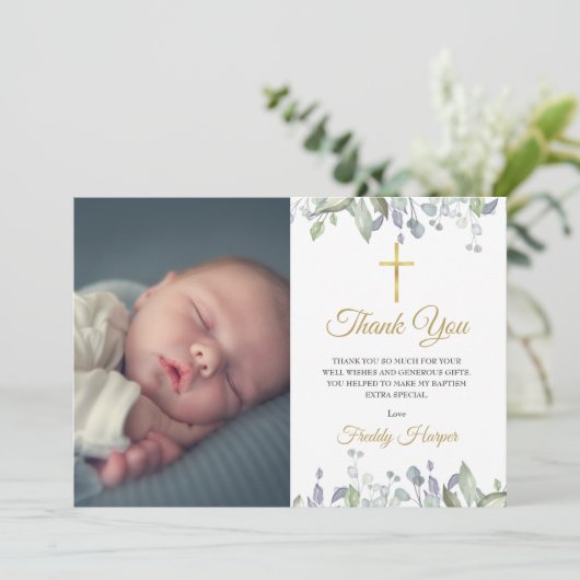 水彩フローラバプテスマ,《キリスト教》洗礼式や命名式写真 サンキューカード (スタンド正面)