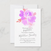 水彩フローラバプテスムパープルベビー献身 招待状 (正面)