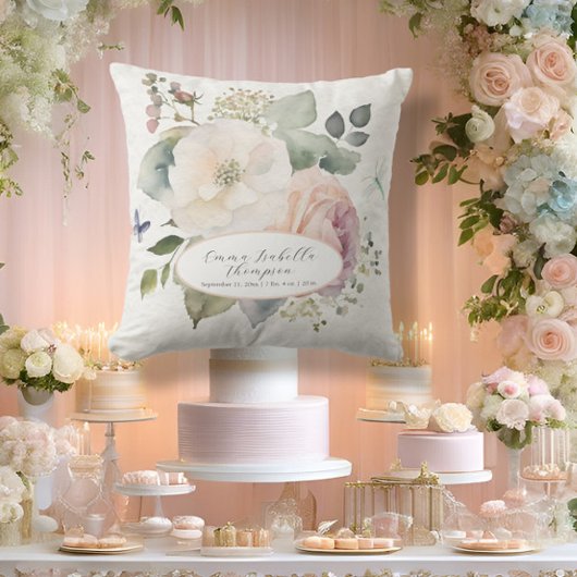 水彩フローラバラコテージガーデンベビーガール クッション