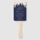 水彩フローラバラネイビーブルー結婚式 プログラム ハンドファン (正面)
