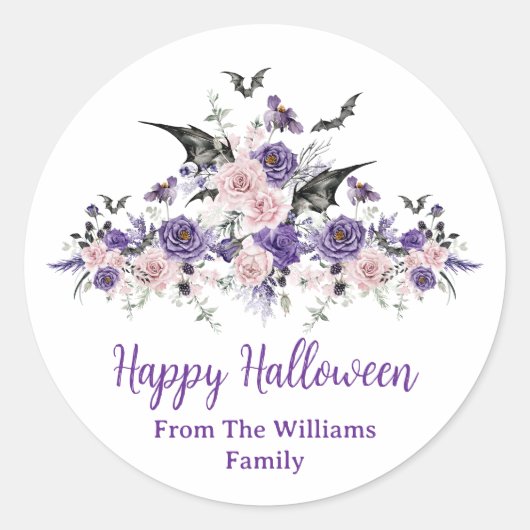 水彩フローラバラハッピーハローウィンパーティー ラウンドシール (正面)