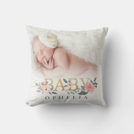 水彩フローラバラベビー写真名前をカスタムする クッション