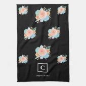 水彩フローラバラモノグラムブラック キッチンタオル (縦)