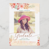 水彩フローラバラ金ゴールド写真卒業 箔招待状 (正面)