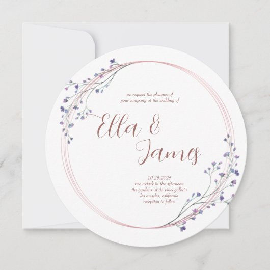 水彩フローラバラ金ゴールド結婚式招待状 招待状 (正面)