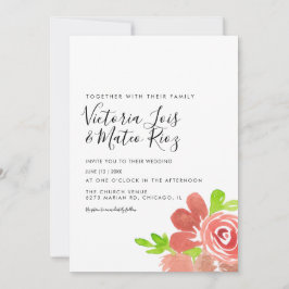 水彩フローラバンチ赤面ピンク結婚ズ 招待状