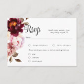 水彩フローラバーガンディーウェディングRSVPカード エンクロージャーカード (正面)