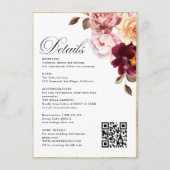 水彩フローラバーガンディ詳細RSVP&QR 結婚's エンクロージャーカード (正面)