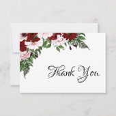 水彩フローラバーガンディ赤面ホワイトグリーナリー サンキューカード (正面)