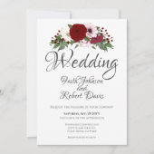 水彩フローラバーガンディ赤面ホワイトグリーナリー 招待状 (正面)