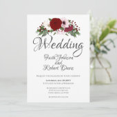 水彩フローラバーガンディ赤面ホワイトグリーナリー 招待状 (スタンド正面)