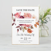 水彩フローラバーガンディRSVPおよびQRコード結婚ズ セーブザデート (スタンド正面)