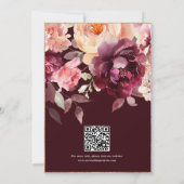 水彩フローラバーガンディRSVPおよびQRコード結婚ズ セーブザデート (裏面)