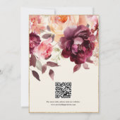 水彩フローラバーガンディRSVPおよびQRコード結婚ズ セーブザデート (裏面)