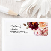 水彩フローラバーグンディ結婚の住所 ラベル (インサイチュ)