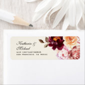 水彩フローラバーグンディ結婚の住所 ラベル (インサイチュ)