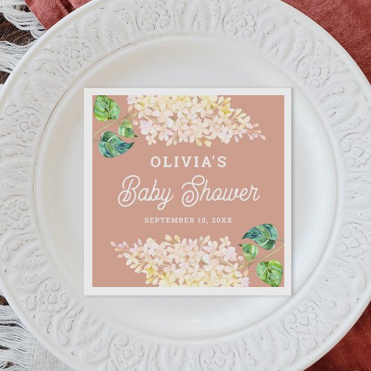 水彩フローラパステルピンクガーデンベビーシャワー スタンダードカクテルナプキン