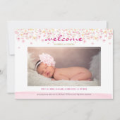 水彩フローラパステルベビーガールフォト誕生 案内状 (正面)