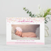 水彩フローラパステルベビーガールフォト誕生 案内状 (スタンド正面)