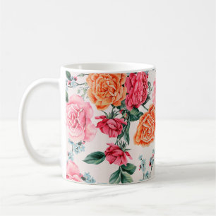 水彩フローラパターン,ヴィンテージ,花, コーヒーマグカップ