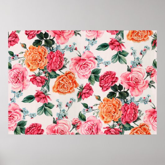 水彩フローラパターン,ヴィンテージ,花, ポスター (正面)
