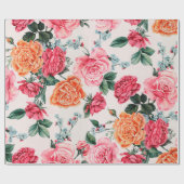 水彩フローラパターン,ヴィンテージ,花, ラッピングペーパー (フラット)