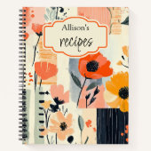 水彩フローラパッチワークパーソナライズされたレシピ ノートブック (正面)