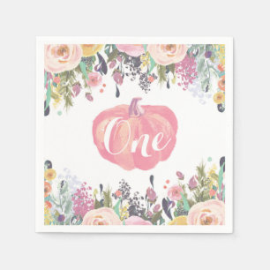 水彩フローラパンプキンファースト誕生日ピンク スタンダードカクテルナプキン