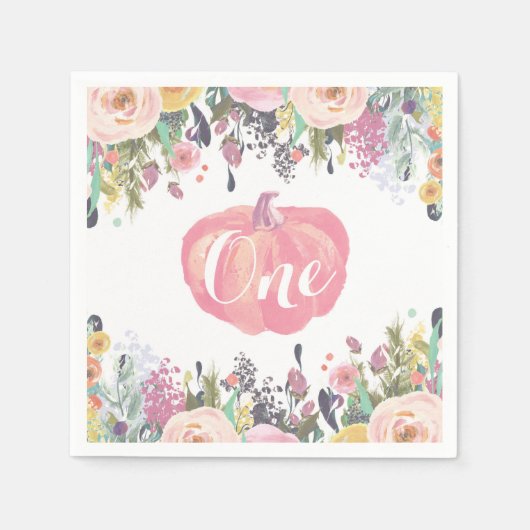水彩フローラパンプキンファースト誕生日ピンク スタンダードカクテルナプキン (正面)