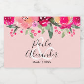 水彩フローラパーソナライズされたス結婚ピンクミニ スパークリングワインラベル (シングルラベル)