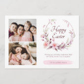 水彩フローラパーソナライズされたフォトピンクのイースター シーズンカード (正面)