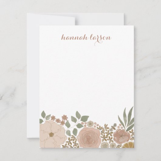 水彩フローラパーソナライズされたフラットノテカード ノートカード (正面)