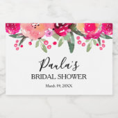 水彩フローラパーソナライズされたブライダルシャワーミニ スパークリングワインラベル (シングルラベル)