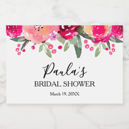 水彩フローラパーソナライズされたブライダルシャワーミニ スパークリングワインラベル (シングルラベル)