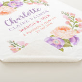 水彩フローラパーソナライズされたベビー誕生状態 シェルパブランケット (3/4)