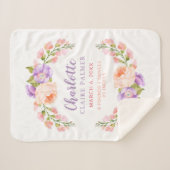 水彩フローラパーソナライズされたベビー誕生状態 シェルパブランケット (正面(横))