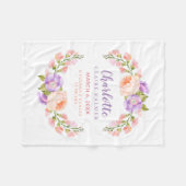 水彩フローラパーソナライズされたベビー誕生状態 フリースブランケット (正面(横))