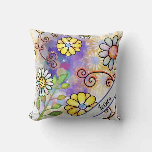 水彩フローラパーソナライズされた名 クッション (正面)