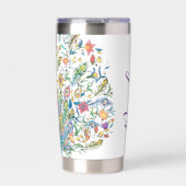 水彩フローラパーソナライズされた孔雀 保温保冷タンブラー (正面)