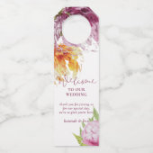 水彩フローラパーソナライズされた結婚の ボトルネックタグ (正面)